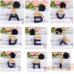 couple gift fur ball pendant alphabet key chain glitter keyring letter keychain 1.jpg