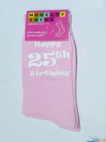 happy 25th birthday printed design ladies pink socks great 25th birthday gift 0.jpg