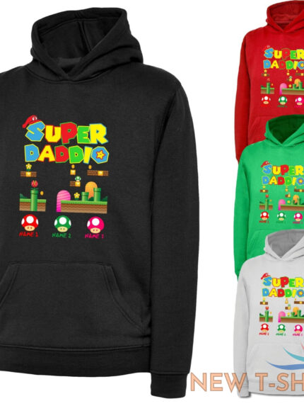 personalised fathers day super daddio mario hoodie kids names custom hood top 0.jpg