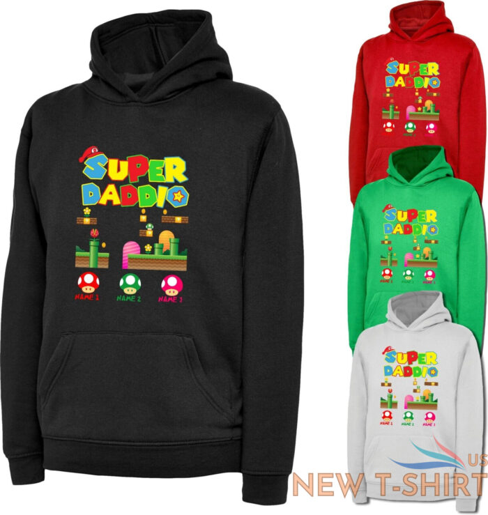 personalised fathers day super daddio mario hoodie kids names custom hood top 0.jpg