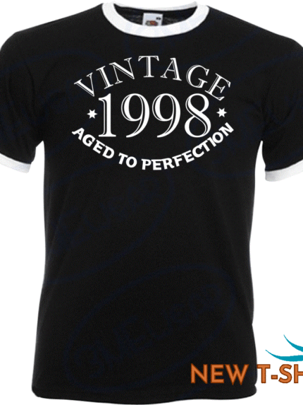 25th birthday gifts presents year 1998 unisex ringer vintage t shirt aged to old 0.gif