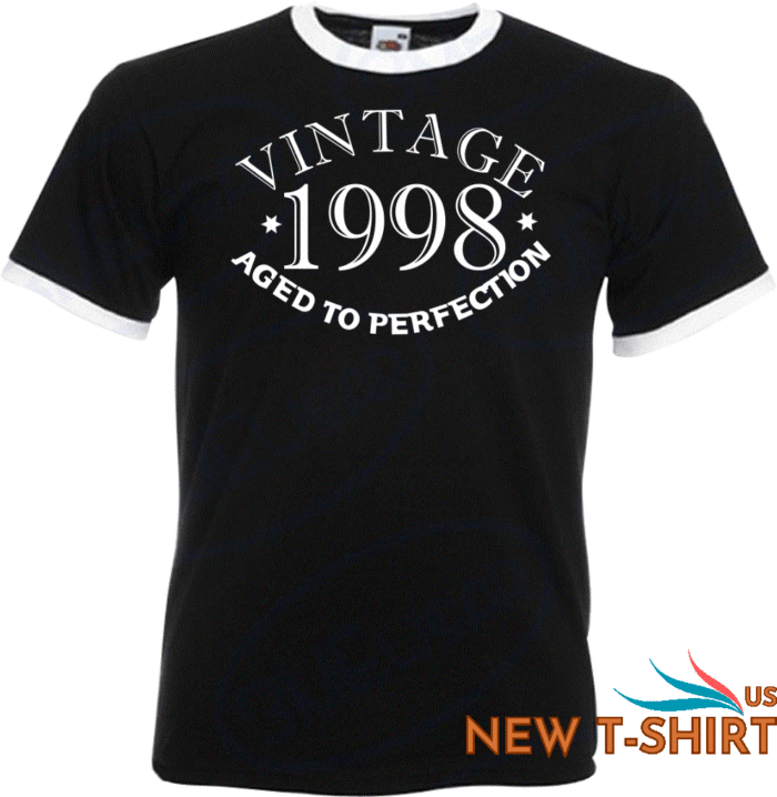 25th birthday gifts presents year 1998 unisex ringer vintage t shirt aged to old 0.gif