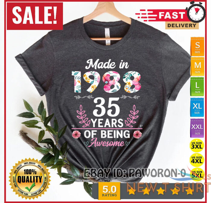 35 years old gifts 35th birthday born in 1988 women girls floral graphic t shirt 3.jpg