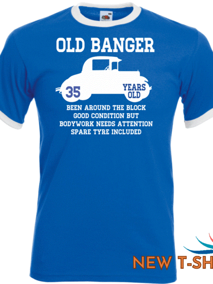 35th birthday gifts presents 35 years old unisex ringer t shirt old banger car 0.gif