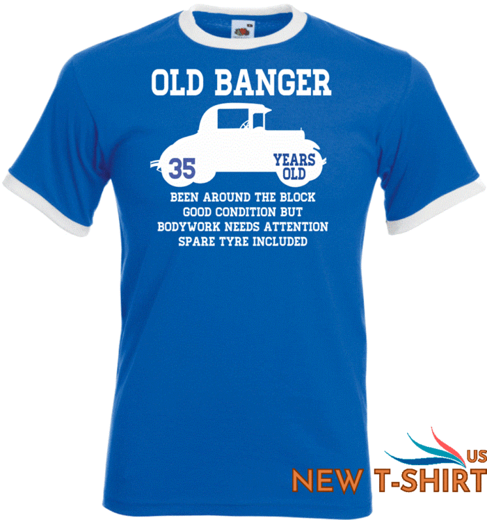 35th birthday gifts presents 35 years old unisex ringer t shirt old banger car 0.gif