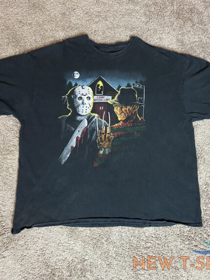 a nightmare on elm street t shirt mens 3xl black freddy krueger vs jason horror 1.jpg