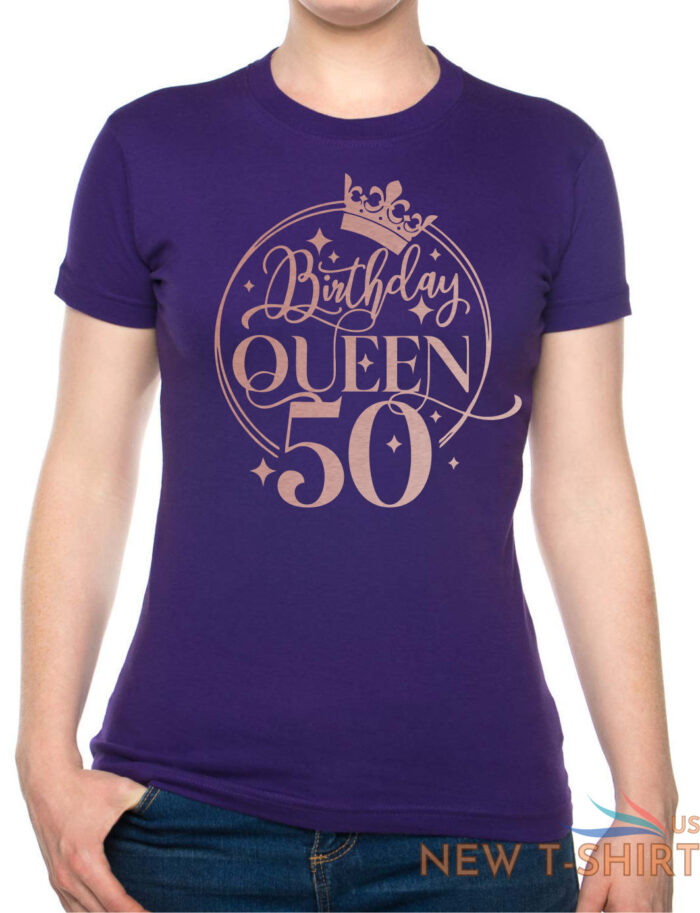 birthday queen 50 ladies fit t shirt 50th birthday gift womens tee in rose gold 9.jpg
