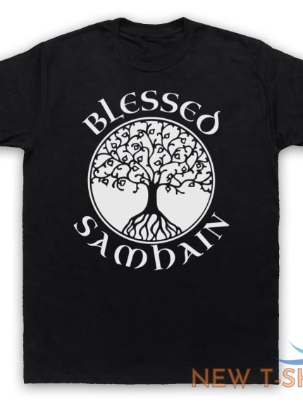 blessed samhain gaelic festival halloween slogan mens womens t shirt 1.jpg