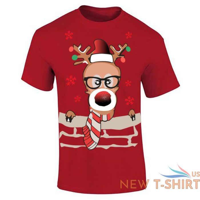 boys funky reindeer print t shirt short sleeve top cotton tee mens xmas party 2.jpg