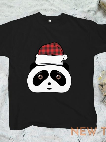 buffalo plaid print santa hat panda christmas shirt xmas theme party gift tees 1.jpg
