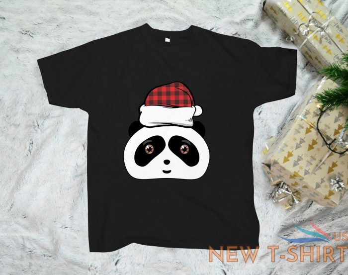 buffalo plaid print santa hat panda christmas shirt xmas theme party gift tees 1.jpg