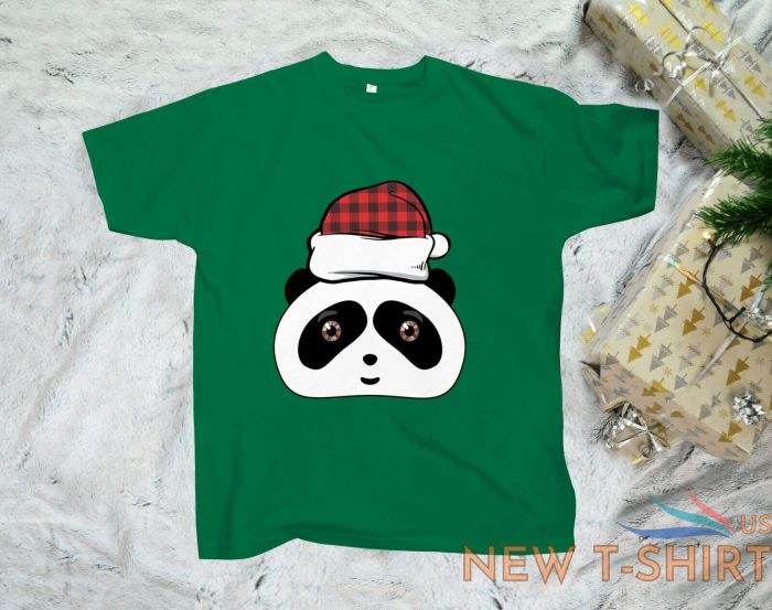 buffalo plaid print santa hat panda christmas shirt xmas theme party gift tees 3.jpg