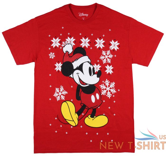 disney men s christmas santa hat mickey mouse with snowflakes t shirt 3.jpg