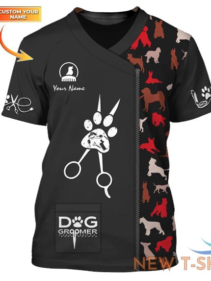 dog groomer pesonalized t shirt grooming uniform dog pattern tee shirt black r 0.jpg