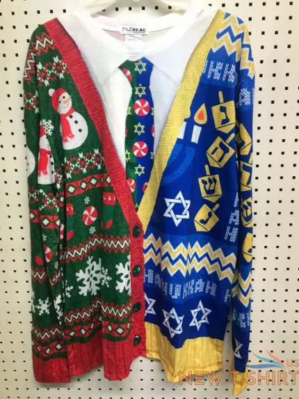 faux real hanukkah christmas ugly holiday shirt with tie size medium 0.jpg