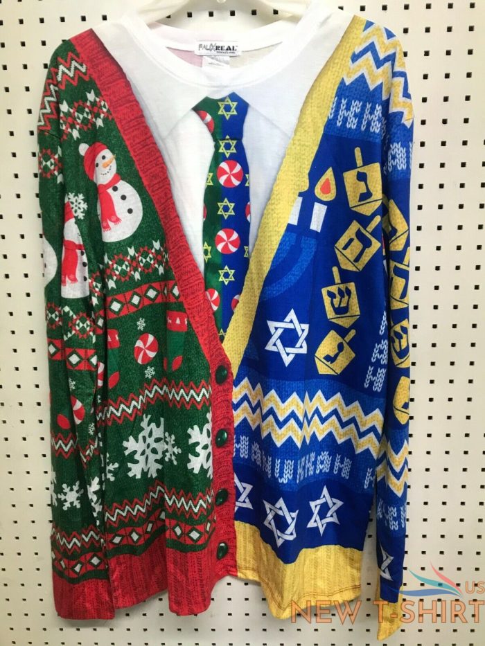 faux real hanukkah christmas ugly holiday shirt with tie size medium 0.jpg