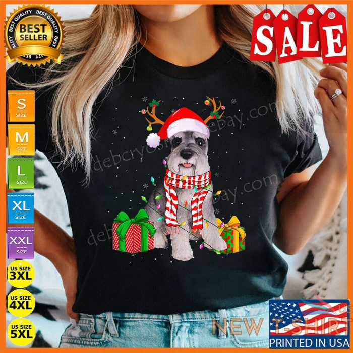 funny pajama santa hat schnauzer christmas lights t shirt 0.jpg