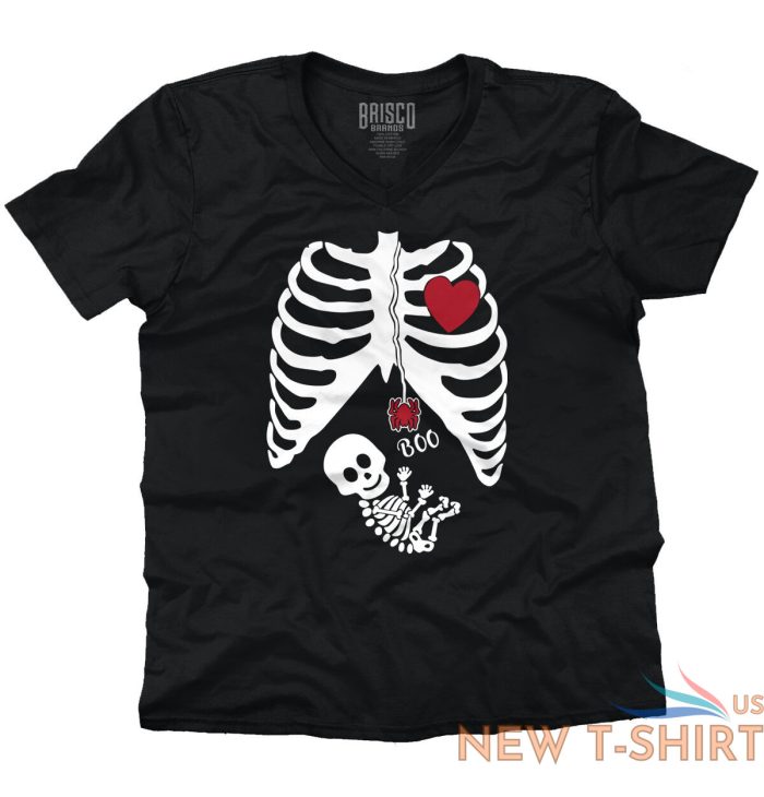 funny pregnant halloween cute skeleton baby women v neck short sleeve t shirts 0.jpg