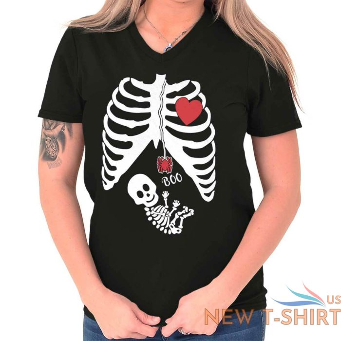 funny pregnant halloween cute skeleton baby women v neck short sleeve t shirts 3.jpg