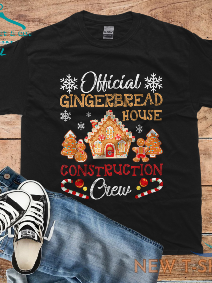 gingerbread house construction crew gingerbread unisex black t shirt 0.png