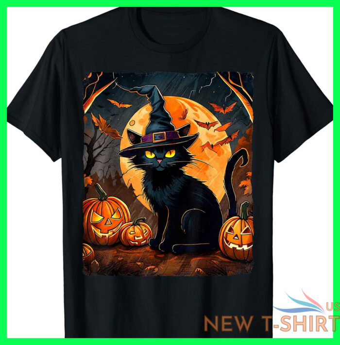 gothic halloween cat with witch hat black cat pumpkin t shirt s 5xl 0.jpg