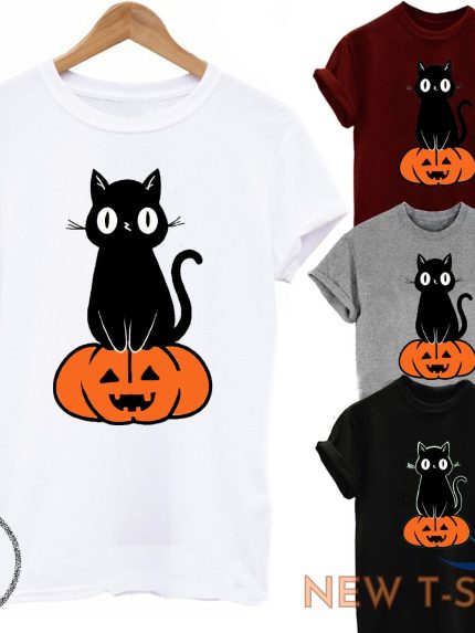 halloween cat on a pumpkin horror scary funny unisex cotton t shirt kids adult 0.jpg