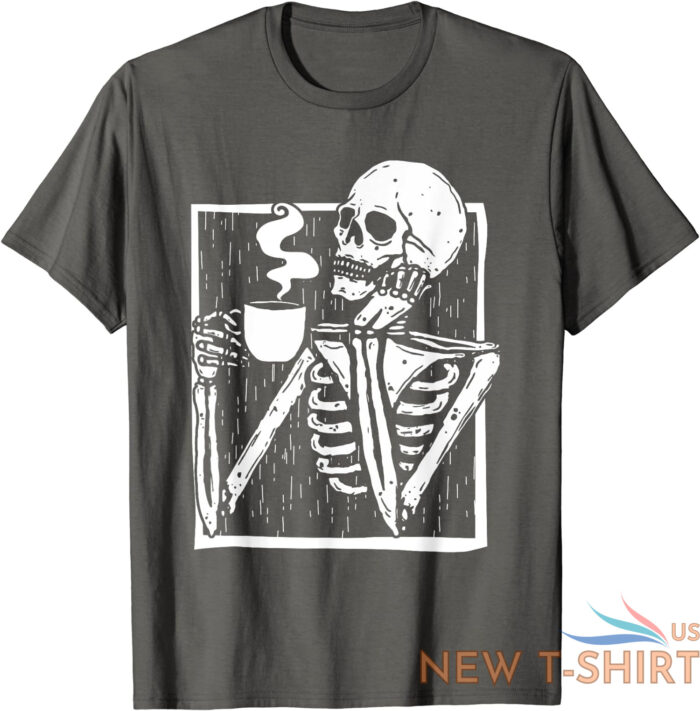 halloween coffee drinking skeleton skull funny gift unisex t shirt 2.jpg