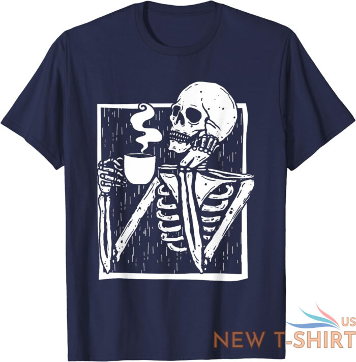 halloween coffee drinking skeleton skull funny gift unisex t shirt 3.jpg