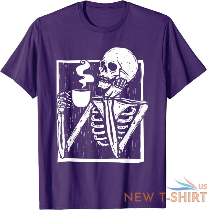 halloween coffee drinking skeleton skull funny gift unisex t shirt 4.jpg