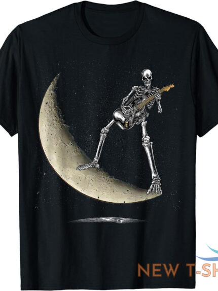 halloween funny rock on skeleton moon rock and roll guitar t shirt 0.jpg