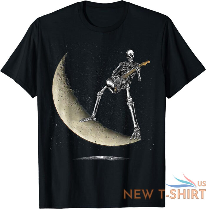 halloween funny rock on skeleton moon rock and roll guitar t shirt 0.jpg