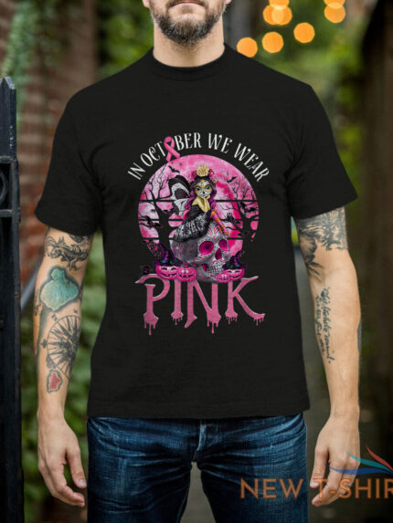 halloween in october we wear pink ribbon breast cancer month t shirt 1.jpg