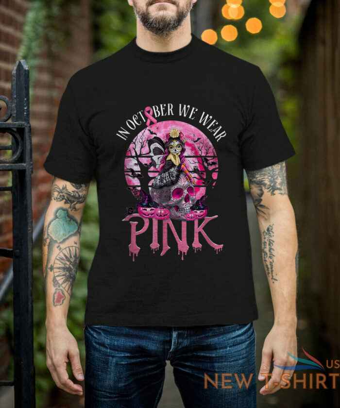 halloween in october we wear pink ribbon breast cancer month t shirt 1.jpg