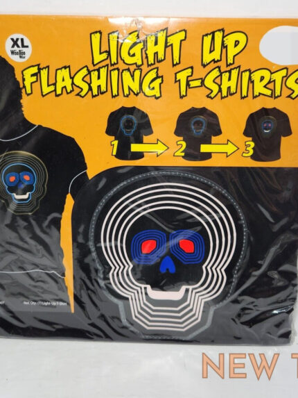 halloween light up flashing blue skull t shirt size extra large xl 8 patterns 0.jpg