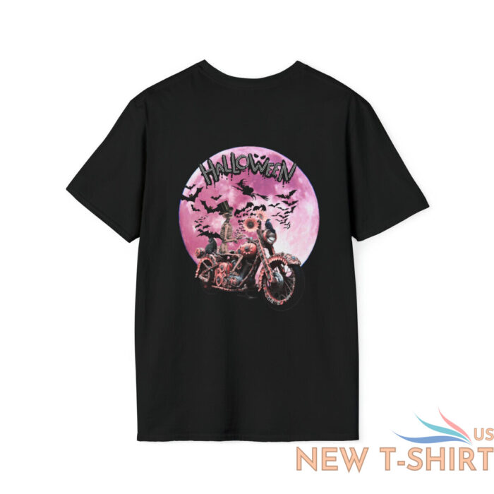 halloween skeleton riding harley davidson sunflower bat witch pink moon t shirt 1.jpg