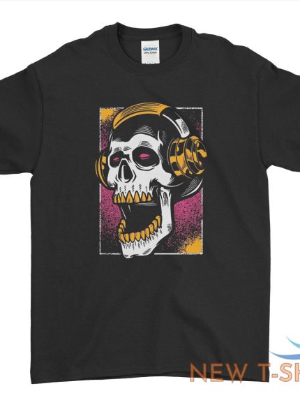 halloween t shirt skull listening to music in headphones gothic skeleton head 0.jpg