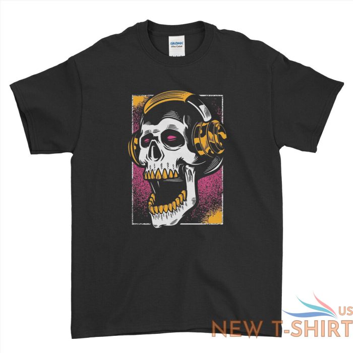 halloween t shirt skull listening to music in headphones gothic skeleton head 0.jpg