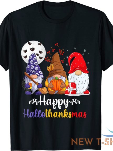 halloween thanksgiving christmas happy hallothanksmas gnomes t shirt 0.jpg