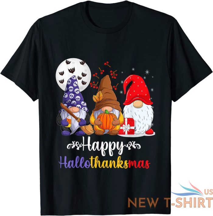 halloween thanksgiving christmas happy hallothanksmas gnomes t shirt 0.jpg