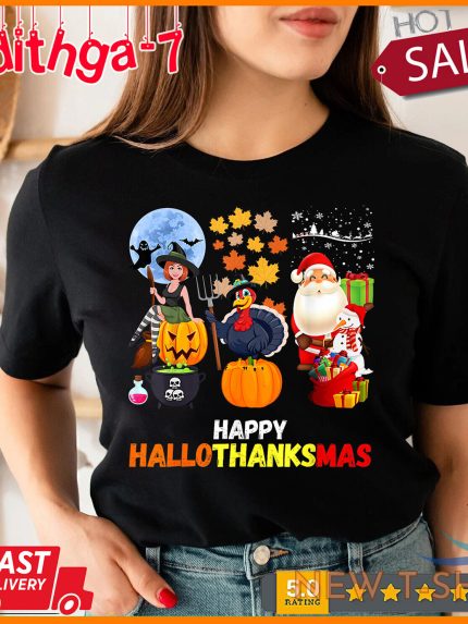 happy hallothanksmas funny halloween thanksgiving christmas t shirt size s 4xl 0.jpg