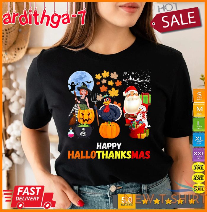 happy hallothanksmas funny halloween thanksgiving christmas t shirt size s 4xl 0.jpg