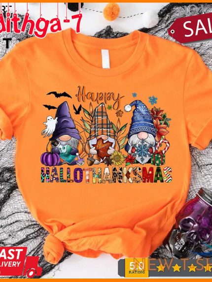 happy hallothanksmas gnomes halloween christmas thanksgiving shirt funny chr 0.jpg