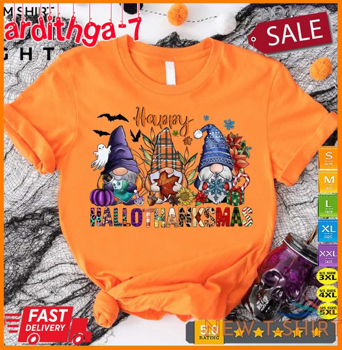 happy hallothanksmas gnomes halloween christmas thanksgiving shirt funny chr 1.jpg