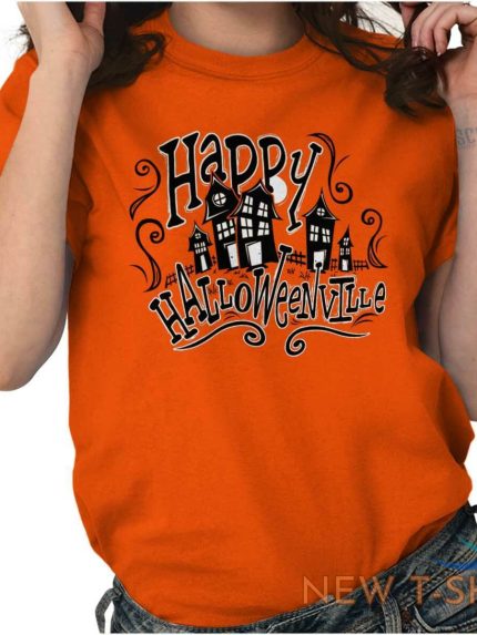 happy halloween spooky trick or treat haunted womens short sleeve crewneck tee 0.jpg