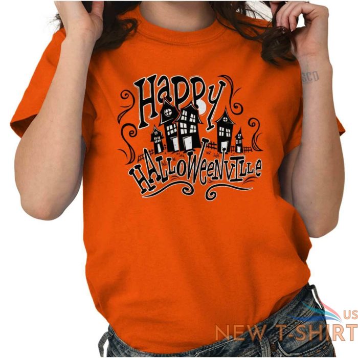 happy halloween spooky trick or treat haunted womens short sleeve crewneck tee 0.jpg