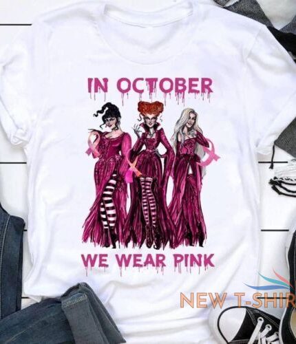 hocus pocus in october we wear pink breast cancer awareness t shirt us size best 0.jpg