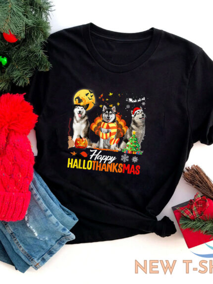 husky dog happy hallothanksmas halloween thanksgiving xmas t shirt 0.jpg
