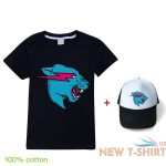 kids mr beast lightning cat t shirt baseball cap suits cotton short sleeve tops 1.jpg