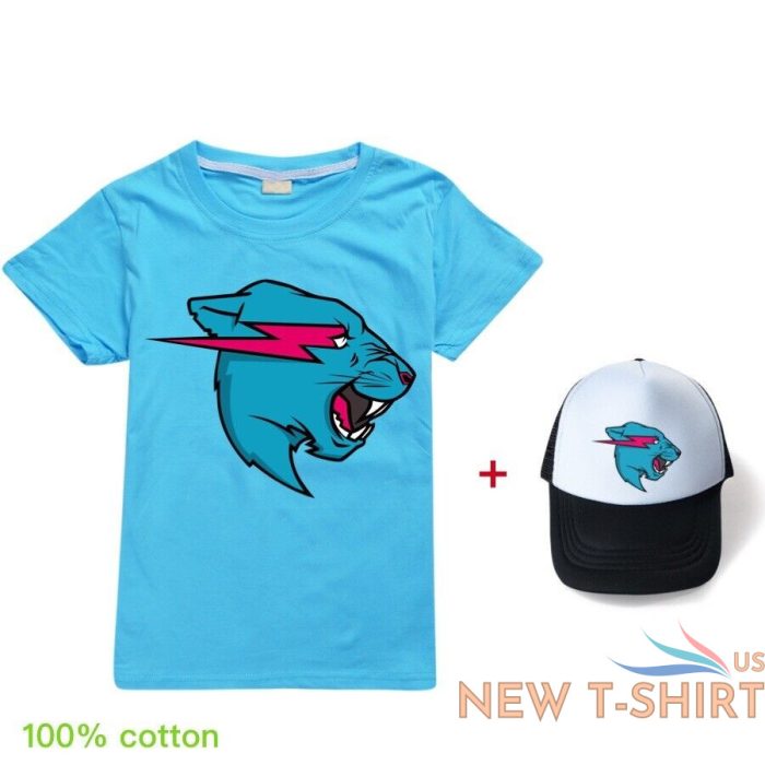 kids mr beast lightning cat t shirt baseball cap suits cotton short sleeve tops 5.jpg