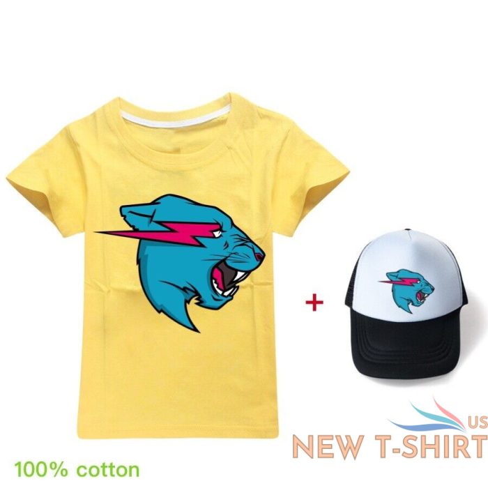 kids mr beast lightning cat t shirt baseball cap suits cotton short sleeve tops 7.jpg